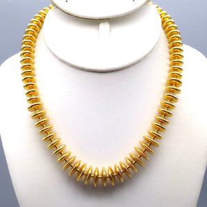 Vintage Monet Disc Beads Necklace, Stacked Rondelle in Polished Gold Tone